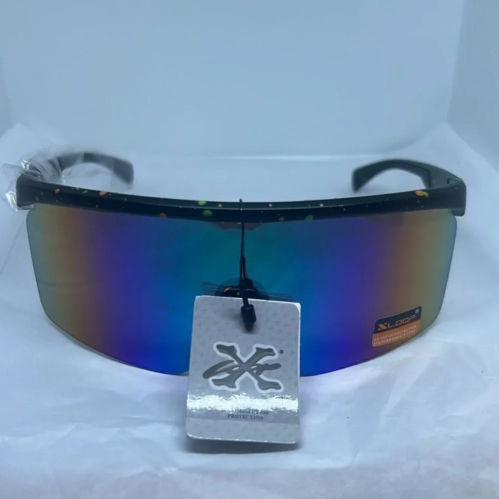 XLoop Sport Shield Sunglasses – Blue Frame, Mirrored Lens, UV400 Protection, Pol